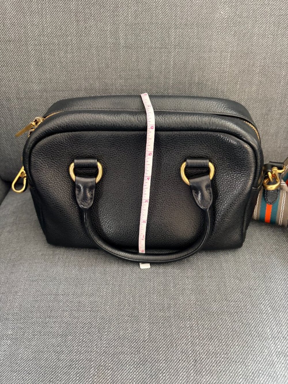 Prada Bauletto Vitello Phenix Black Leather Bag 1BB108 Dust Bag Auth Card Strap - Picture 2 of 16